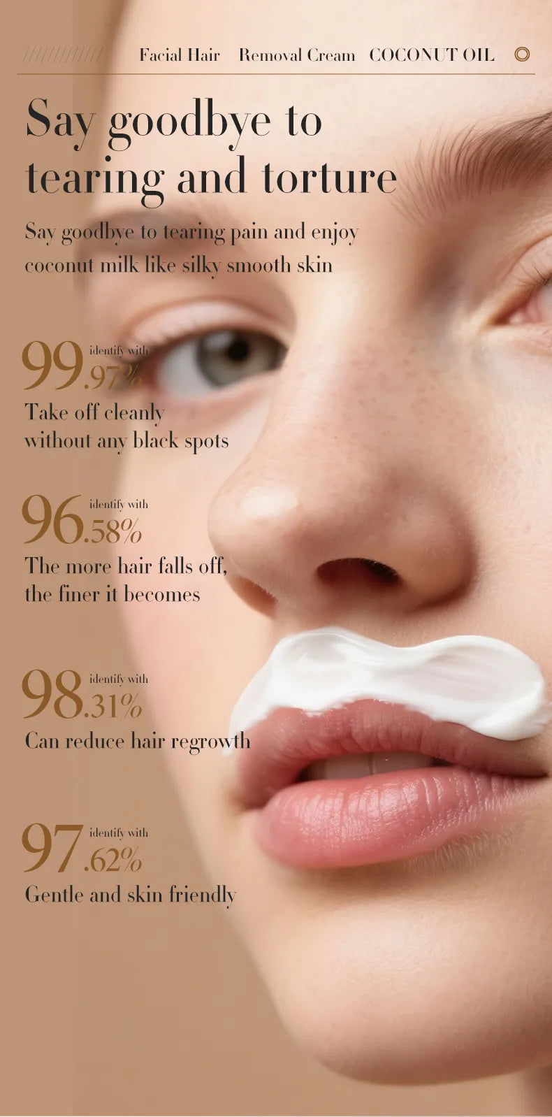 Coconut Oil Hair Removal Cream for Face & Body