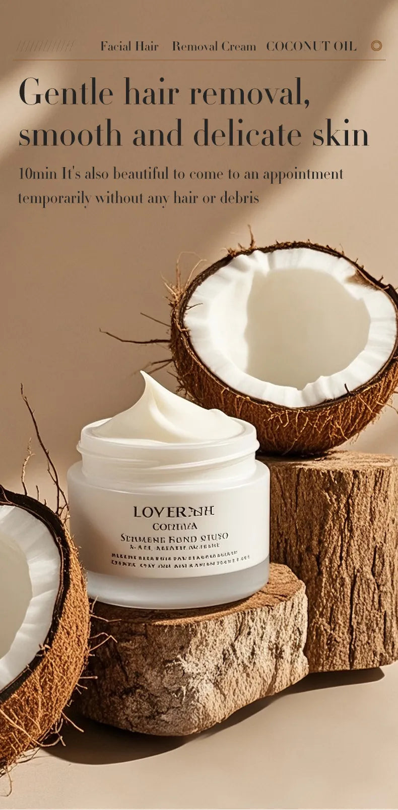 Coconut Oil Hair Removal Cream for Face & Body